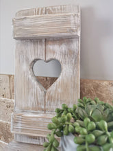 Load image into Gallery viewer, Rustic Shutter Panel, wooden primitive home decor, heart shutter, rustic white interiors
