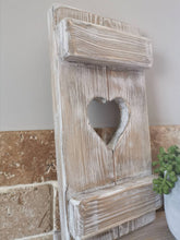 Load image into Gallery viewer, Rustic Shutter Panel, wooden primitive home decor, heart shutter, rustic white interiors
