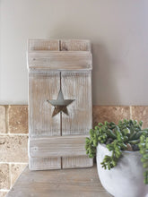 Load image into Gallery viewer, Wooden Shutters, rustic home decor, star decor, heart decor, handmade wooden panels,
